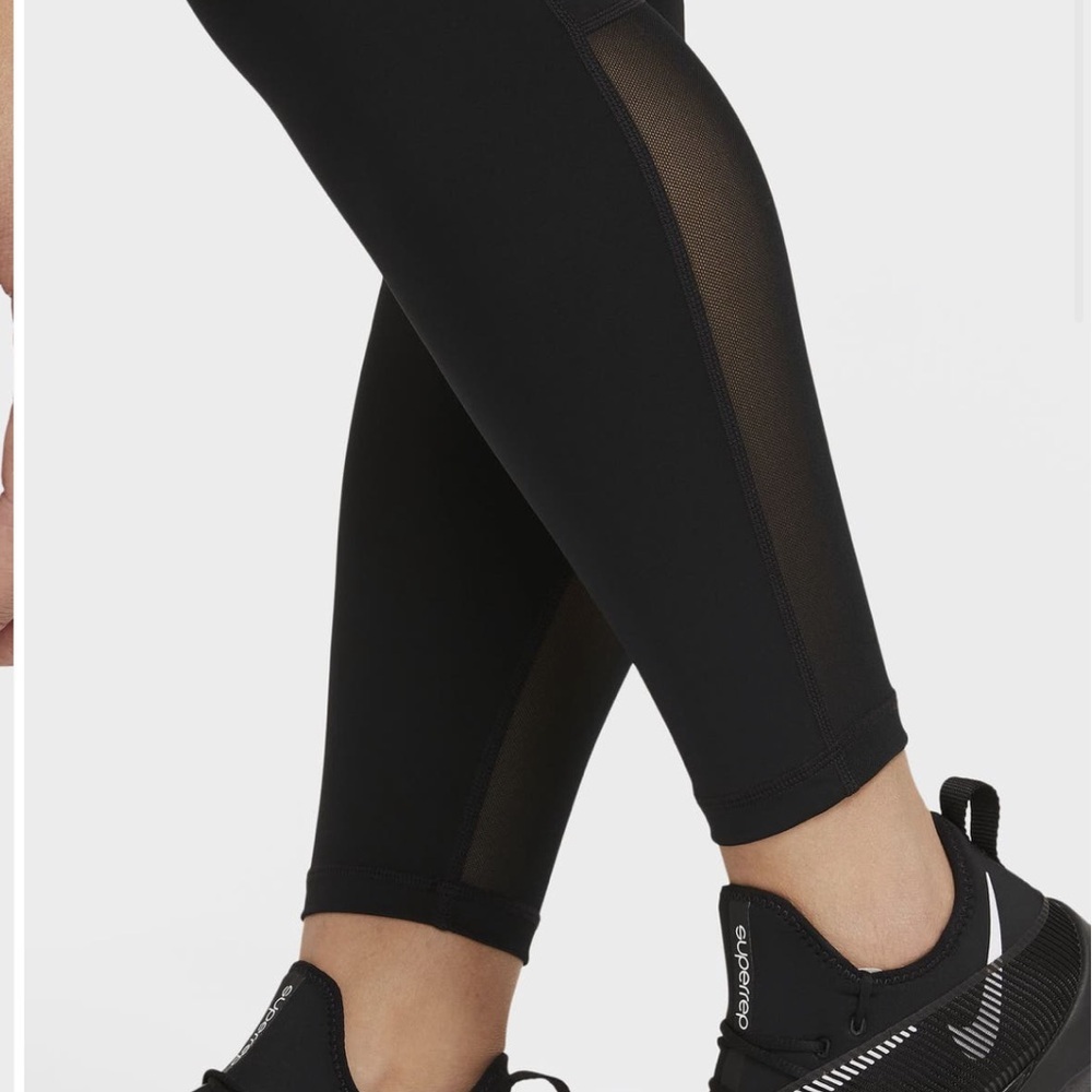 NWT Nike Pro 365 Black Leggings with Neon Greenyellow Waistband - Picture 3 of 6